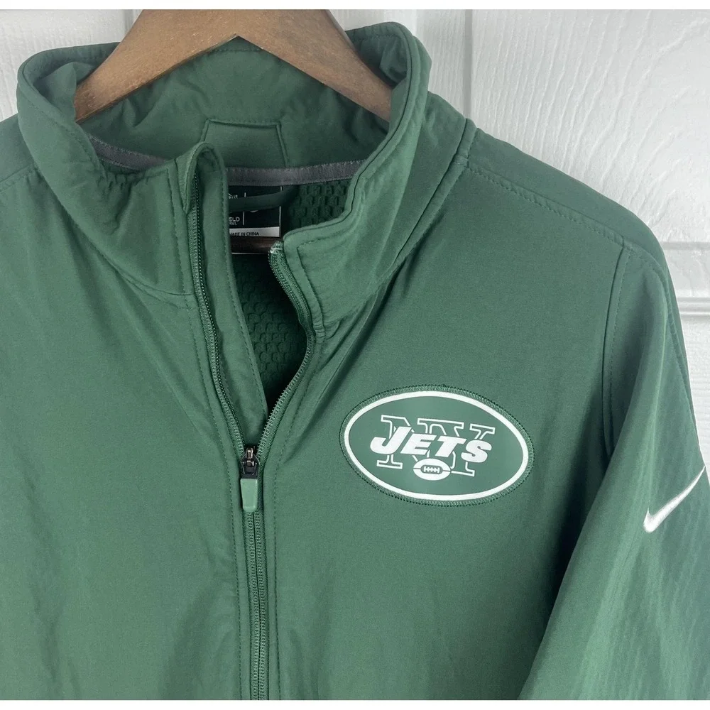 New York Jets Jacket Mens Large Green Nike NFL On Field Apparel Full Zip Pockets